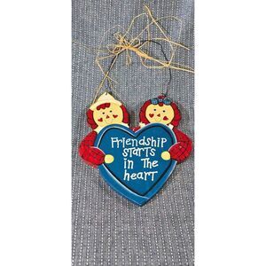 Vintage Raggedy Ann & Andy Wooden Wall Hanging Sign "Friendship Starts In The He